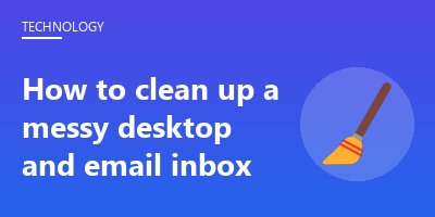 A tidy laptop desktop and an organised email inbox side by side