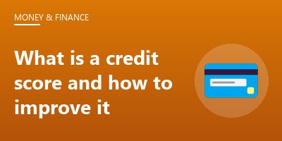 A credit score gauge dial pointing to a good score next to a credit card